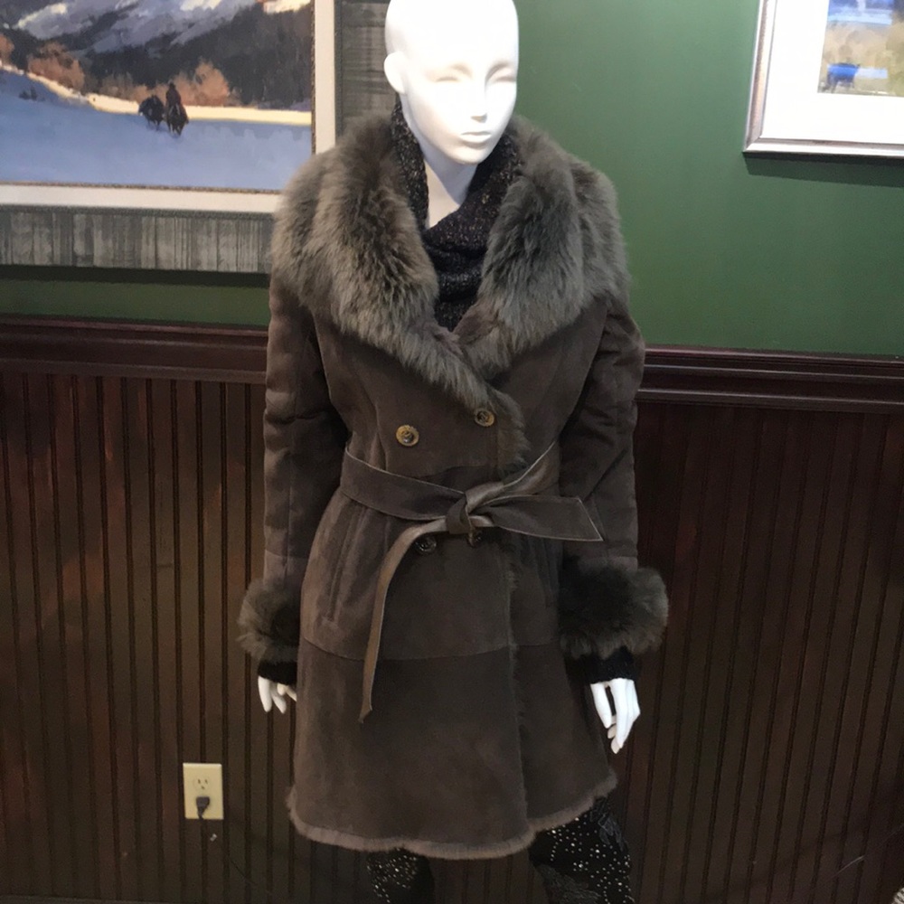 Ladies New Fur & Lamb Brown Stroller 3/4 Jacket